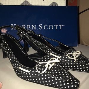 Sling back polka dot heels